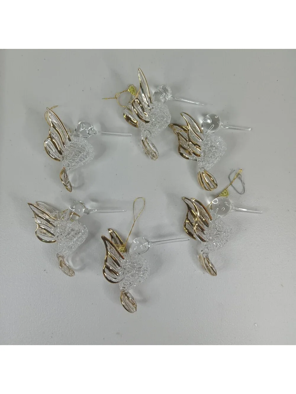 Hummingbird Vintage Ornaments Set of 9 Blown Glass with Gold Trim Item 20888